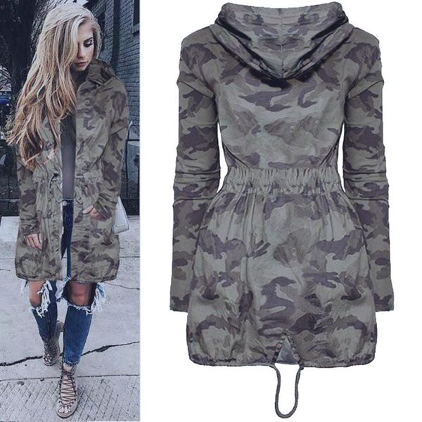 

2019 new womens hooded long sleeve printing camouflage coat jacket windbreaker outwear #928, Tan;black