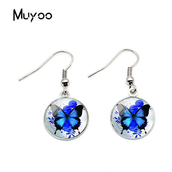 

2019 new fashion charming colorful butterfly fish hook earrings round glass dome sweet lovely butterfly jewelry gifts for women, Silver