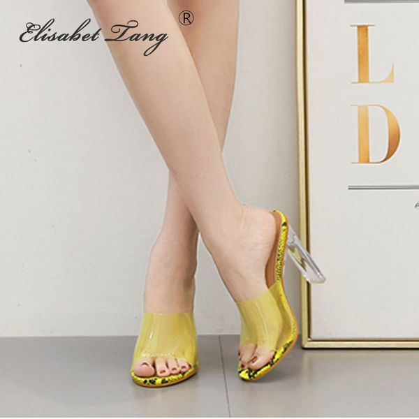 

elisabettang pvc transparent women slippers high heels peep toe slip-on party shoes ladies shoes thick heels pumps slippers, Black
