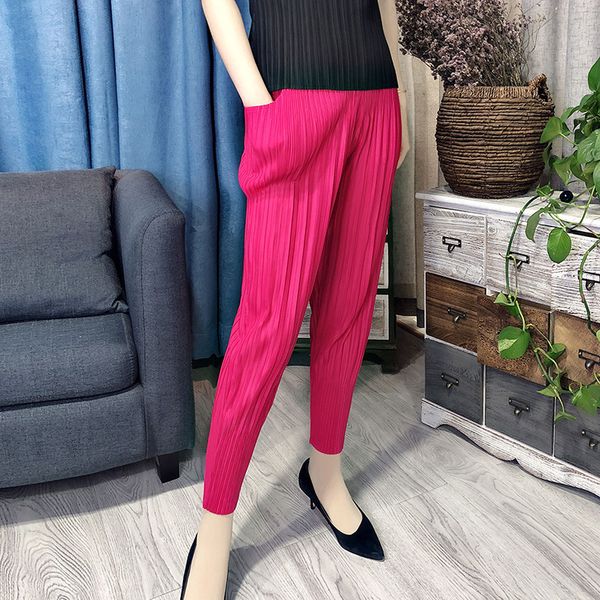 

lanmrem 2020 new spring and summer fashion pleated vintage clothes high waist pleated full length elastic female pants wk68405, Black;white