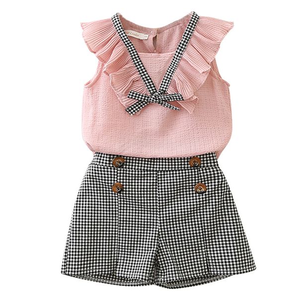 

fashion vacation girls clothes set girl chiffon t-shirt shorts suits children princess party costume baby girls clothing sets, White