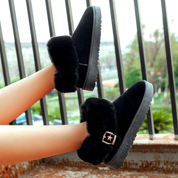 

snow boots women winter warm faux fur ladies platform suede fashion ankle boot female comfort casual shoes plus size #h35, Black
