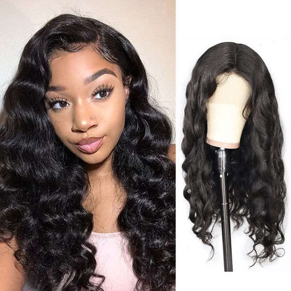 

перуанский волос глубокая волна человеческих волос парики рыхлый глубокий яки прямой фронт шнурка париков 130/150/180/250% индийских человеч, Black;brown