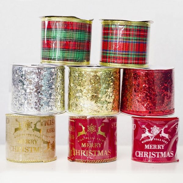 

6cm christmas decorations ribbon trim satin grosgrain gold red elk plaid webbing tree decor diy bow bowknot gift wrapping strap