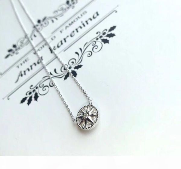 

luxury rose des vents classic designer s925 sterling silver full crystal round compass pendant short chain necklace for women jewelry