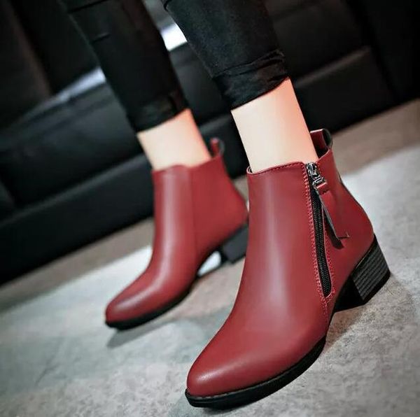 

2019 new autumn winter women shoes female side zipper pointed toe boots women ankle boots vintage fashion, Black