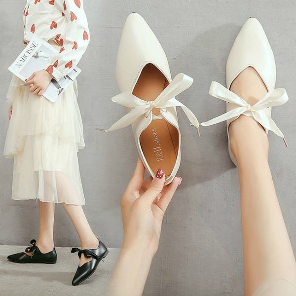 

new women flats dance shoes women butterfly-knot casual ballet shallow mouth pointed toe shoes female boat ballerina, Black