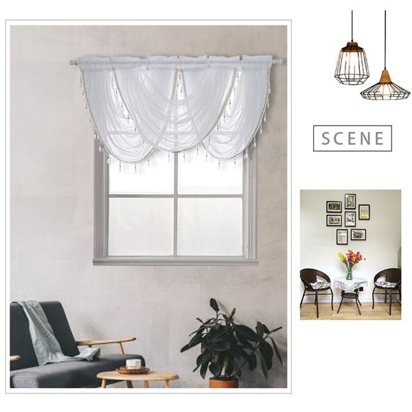 2019 Beaded Silver Silk Line Window Valance Polyester Curtains