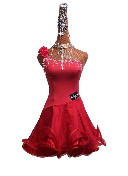

rhinestones latin dance dress women high qaulity custom made tango rumba samba dress cha-cha latin competition dancing dresses, Black;red