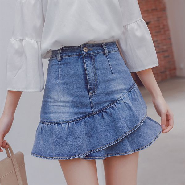 

2019 summer spring customized female fishtail mini a line skirt slim flounced ruffles trumpet mermaid high waist pleated skirts, Black