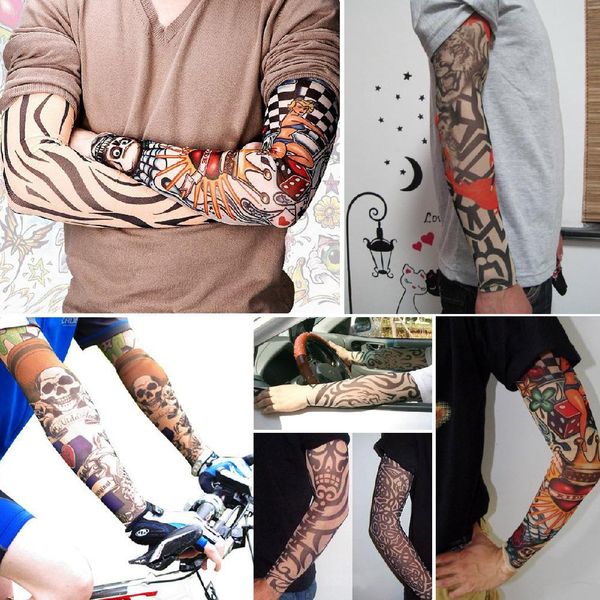 

6pcs tattoo arm sleeves elastic arm warmers cover on for basketball ridding running cycling travel sports men cuff support, Black