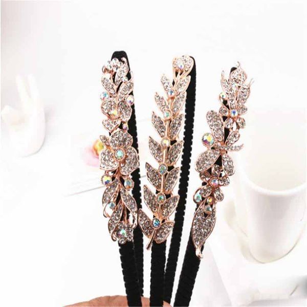 New Fashion Black Lint Hair Band For Women Girls CZ Zircon Flower Headband Female Wedding Hair Jewelry Headband