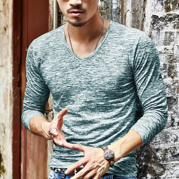 

men's t-shirts spring summer t shirt men long sleeve polyester solid v-neck loose gym fitness breathable p3, White;black