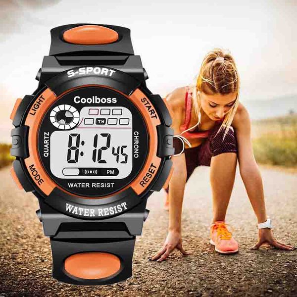 

sport student children watch kids watches boys girls clock child led digital wristwatches electronic wrist watch boy girl gift, Slivery;brown
