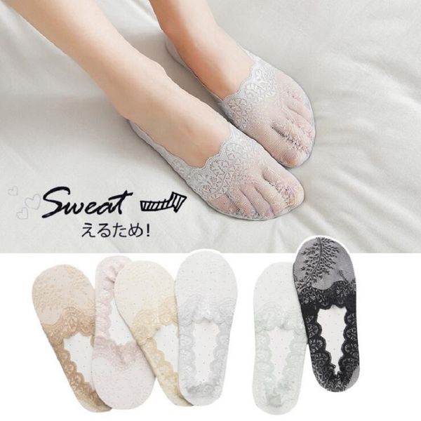 

lace boat socks spring and summer thin section non-slip low to help shallow mouth invisible socks female, Black;white