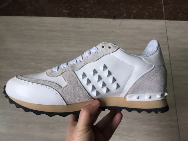

fashion brand designer rock stud sneaker shoes women men genuine leather casual shoes rock runner trainer party wedding star shoes big size, Black