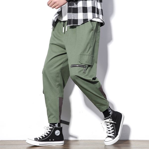 

spring cargo pants men cotton jogging trousers spring black green many pockets pants ankle banded casual men size5xl
