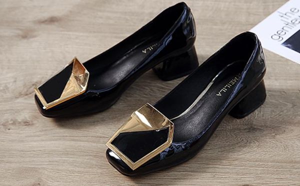 

women's shoes in spring and autumn middle coarse heel square head #74, Black