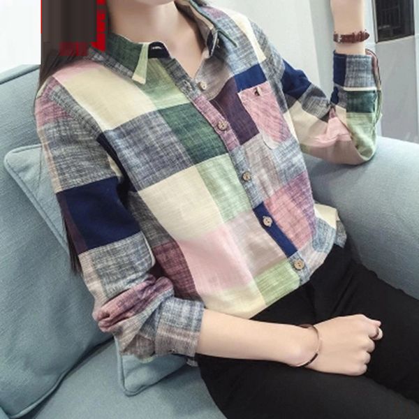 

trendy shirts japanese and korean ladies casual long-sleeved cardigan plaid office lapel casual shirt button shirt#g3, White