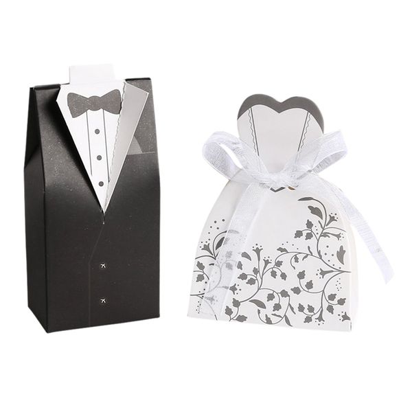 

promotion 50 pairs dragee box black groom + white bride for wedding