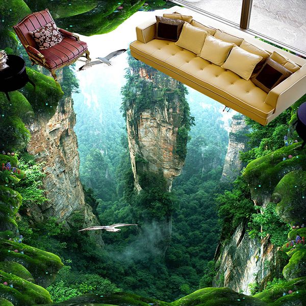 

custom 3d mural floor wallpaper cliff scenery pvc wear waterproof for bathroom 3d floor wall stickers vinyl kitchen wall paper