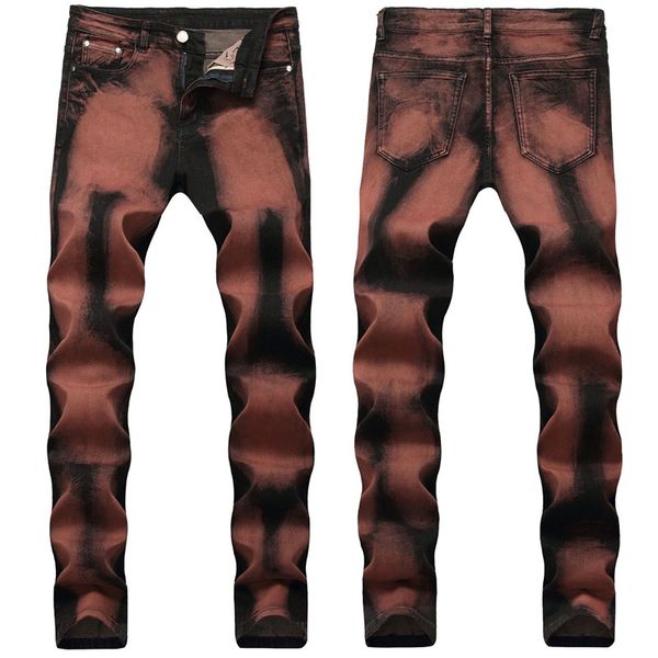 

luxury mens washed jeans designer skinny solid color long pants mens fashion slim zipper fly pencil pants, Blue