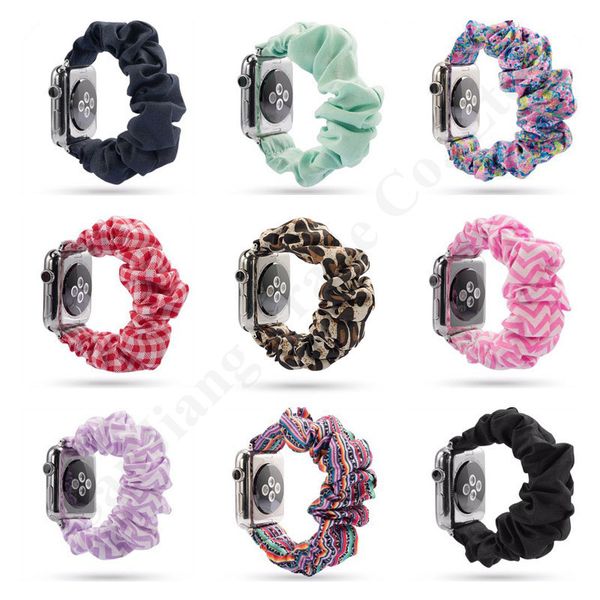 

34 colors apple watch scrunchy bands 38mm 42mm watchband scrunchies women bracelet floral sunflower striped plaid waist watch straps a101703, Black;white