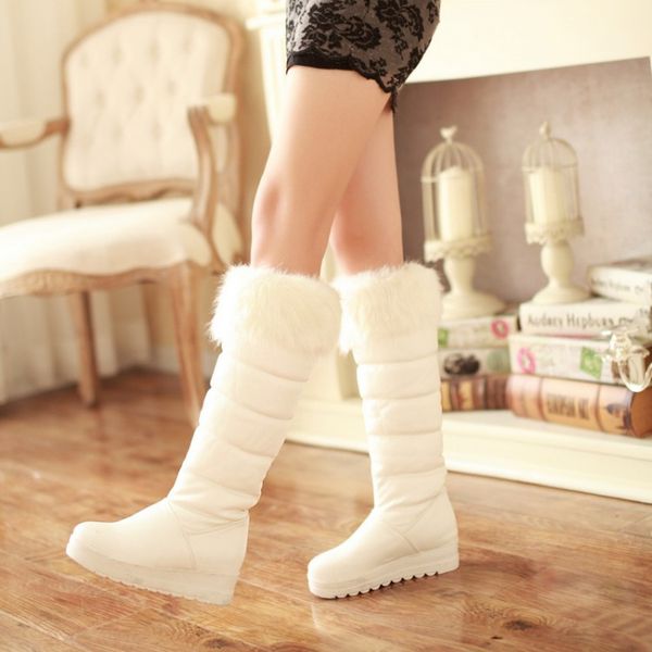 

winter thick hair warm snow boots sponge cake wedges casual boots fur collar high, Black