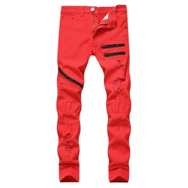 

men's jeans men ripped slim fitted stretch denim pants, Blue