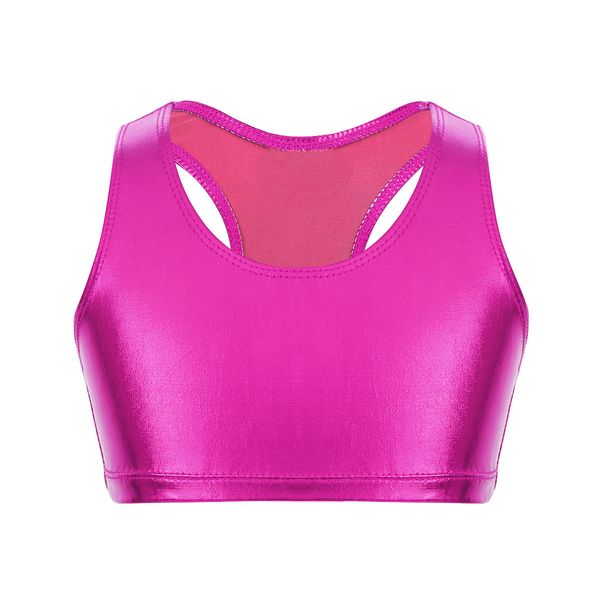 

Children Kids Tanks Girls Tops Shiny Metallic Sleeveless Racer Back Crop Top for Ballet Dance Stage Performance, Blue