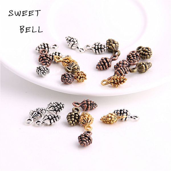 

sweet bell 80 pcs/lot 5*7*13mm four color zinc alloy 3d pine cone charm for diy jewelry making charms d6135, Bronze;silver