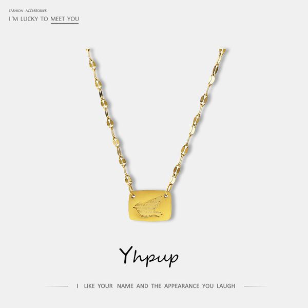 

yhpup trendy letter pigeon geometric pendant necklace statement charm no fade stainless steel women jewelry gift, Golden;silver