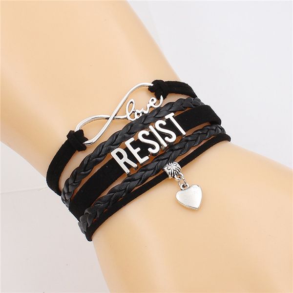 

7 colors new fashion antique silver color resist alphabets leather bracelets heart charm vintage jewelry gift for women men, Golden;silver