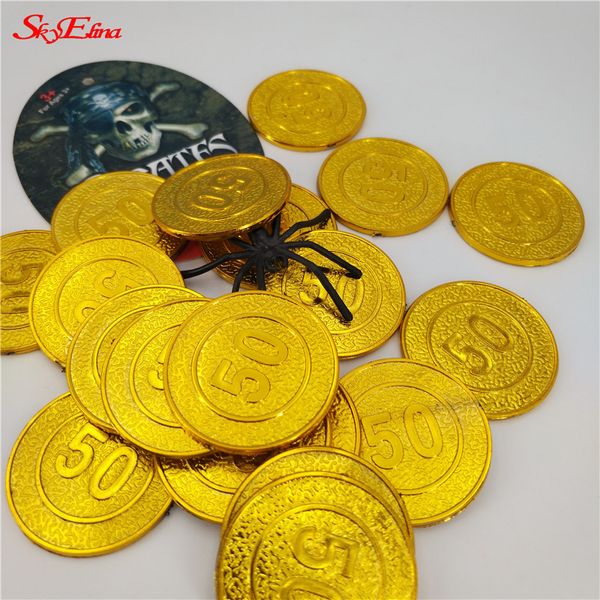 

50/100pcs 3.4cm gold plastic captain pirate treasure coins festival kids party decorations supplies game toy coins 7zhh275-276