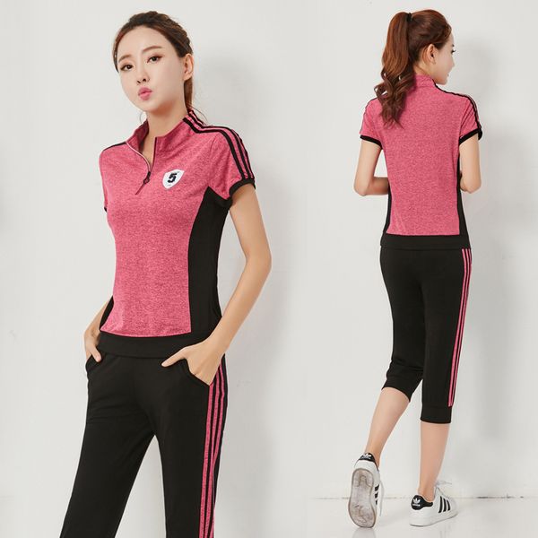 

лето женщины спортивная tracksuit сыпучие быстро сохнут блуза + брюки запуск jogger тренажерный зал тренировки повседневный набор спортивный, Black;blue