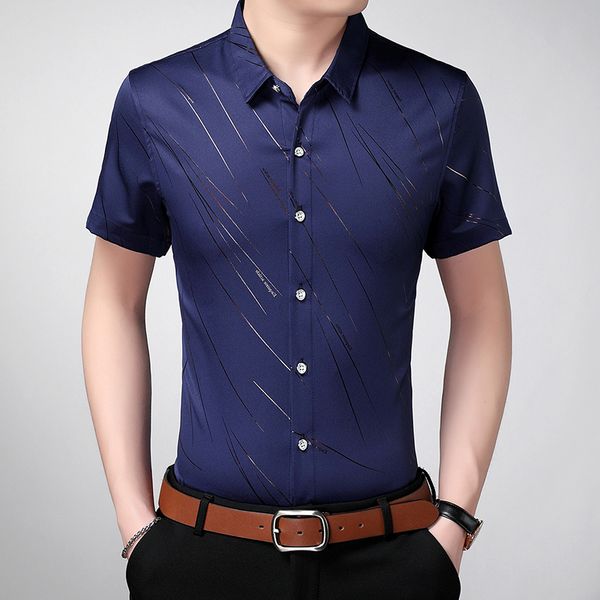 

2020 new arrival brand men's summer business shirt short sleeves turn-down collar tuxedo shirt men shirts big size 7xl, White;black