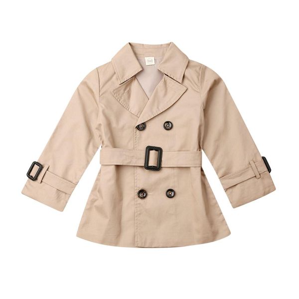 

2-7y autumn fashion kids girls lapel trench long sleeve khaki jacket lined trench coat outwear girls clothes, Blue;gray