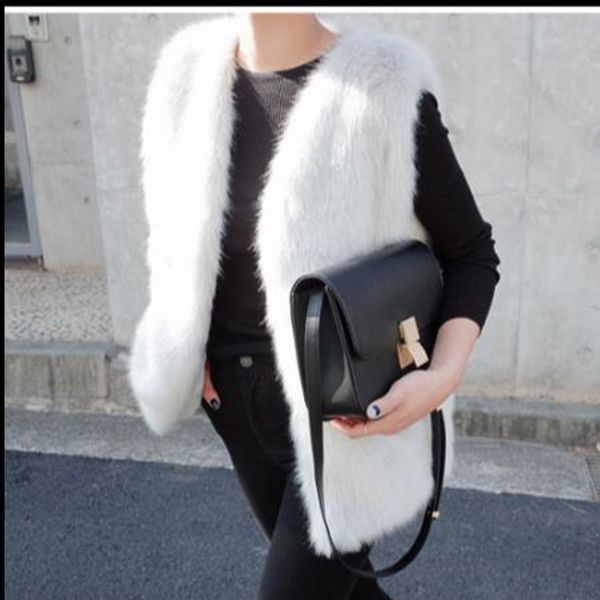 

vetement 2019 winter women's faux fur coat artificial fur vest fluffy vests femme jackets plus size fluffy fake gilet z309, Black