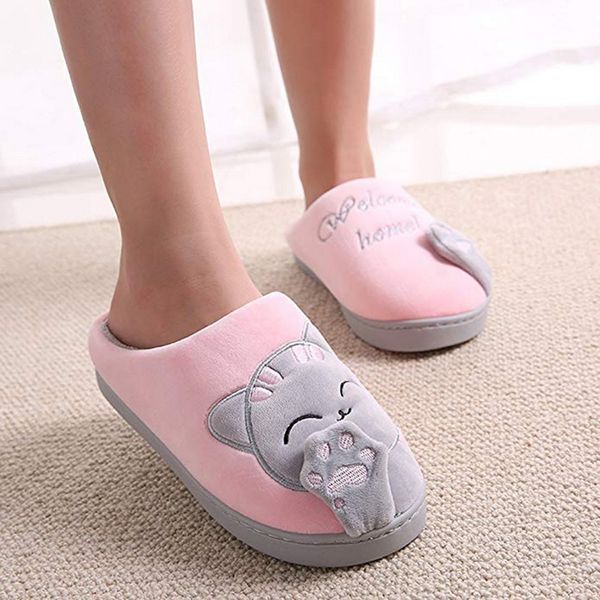 

puimentiua non-slip winter animal women slippers home female floor women shoes cotton ladies indoor slippers plush slipper, Black