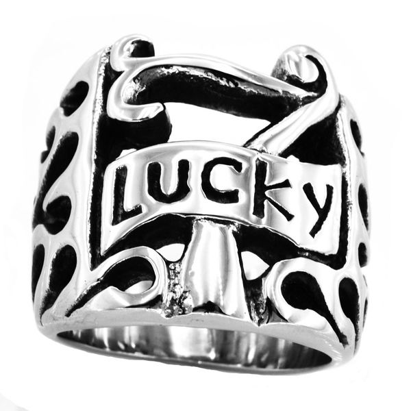 

fanssteel stainless steel vintage mens or wemens jewelry signet flame lucky seven gamble ring number ring fsr11w67, Silver