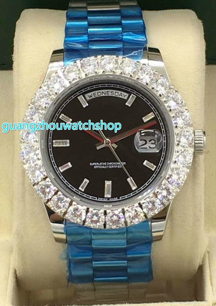 

43mm big diamond watches stabilized automatic movement prong set diamond silver case multi-color dial stainless steel strap mens watches, Slivery;brown