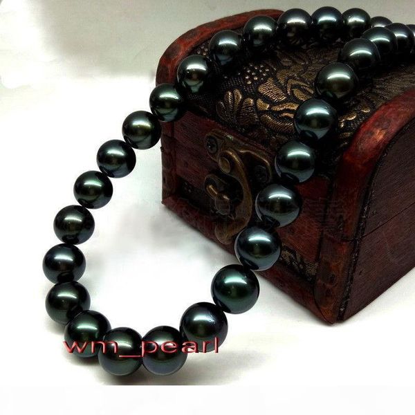 

r 18"12-14mm natural tahitian peacock black pearl necklace 14k, Silver