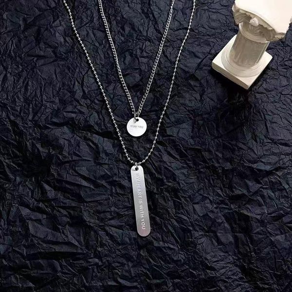 

set necklaces jewelry long womans chain necklace letter pendant ladies round lover silver color vintage titanium steel naszyjnik xztyw