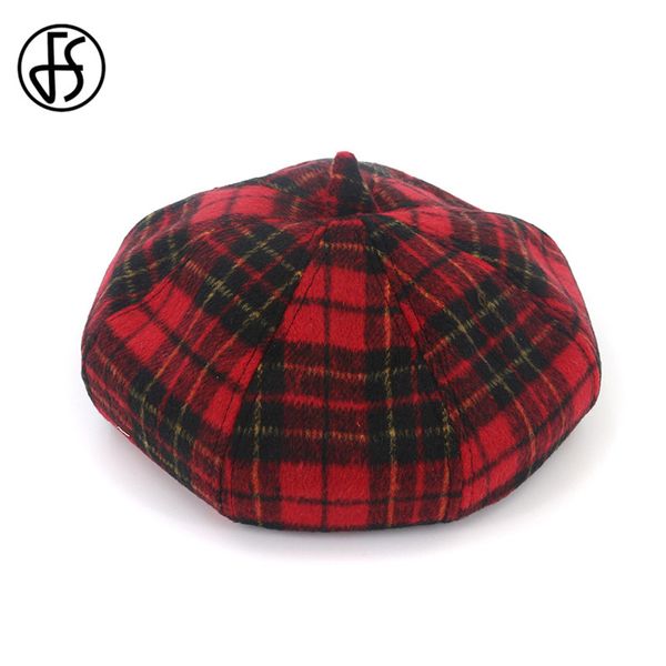 

fs vintage winter plaid beret hats for women wool blend octagonal caps autumn fashion casual artist cap black gray red khaki, Blue;gray