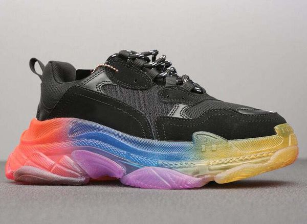 

paris 17fw triple-s sneaker mens and womens rainbow bottom designer shoes triple s clear sole white green luxury designer trainers c13, Black