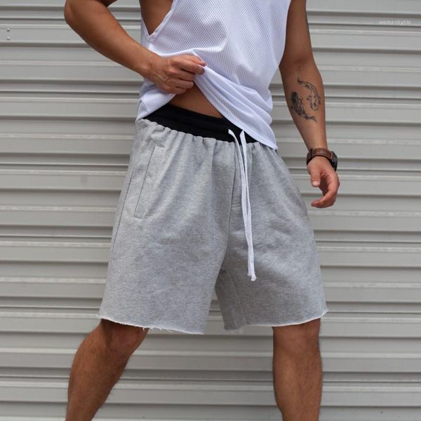 

pocket sports style knee length short pants drawstring male short pants summer mens designer shorts solid color, White;black