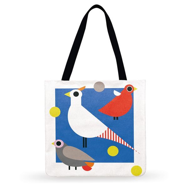 

outdoor beach tote abstract color bird painting print tote bag for women casual ladies shoulder bag foldable shopping