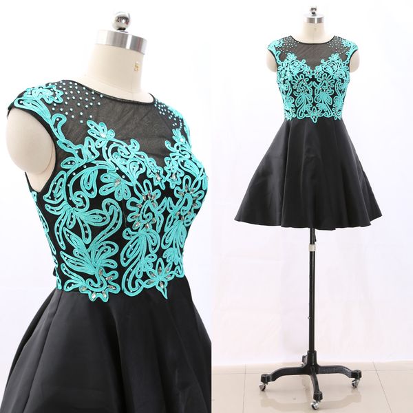 

macloth black short o neck knee-length short embroidery tulle prom dresses dress  265741 clearance, White;black
