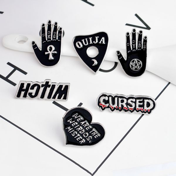 

dark witch cursed enamel pin punk resurrection hand black heart pins and brooches shirt bag lapel pin badges jewelry gift custom, Gray