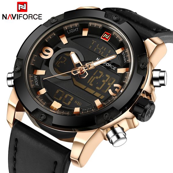 

naviforce luxury brand men sport watches men's leather digital army military watch man quartz waterproof clock relogio masculino ly1912, Slivery;brown
